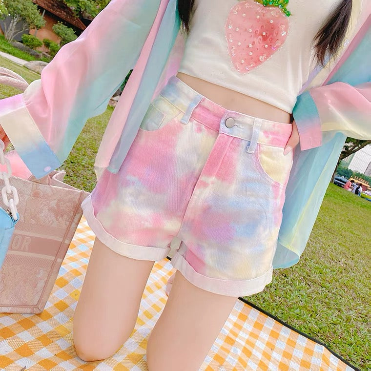 Sweet Tie-dye Denim Shorts BY70110